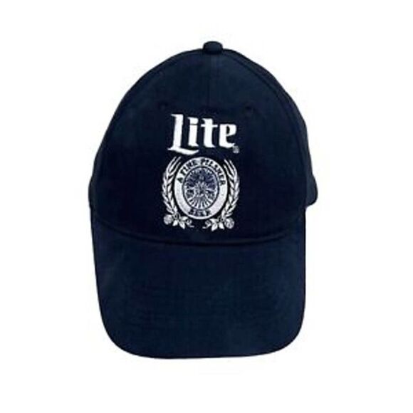 Miller Lite Beer Trucker Snapback Hat Baseball Cap Mens Navy Blue Acme - Picture 1 of 7